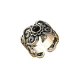 Adjustable Copper Ring with Floral Pattern and Black Stone