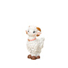 A small white resin sheep figurine with brown hooves and horns standing against a white background.