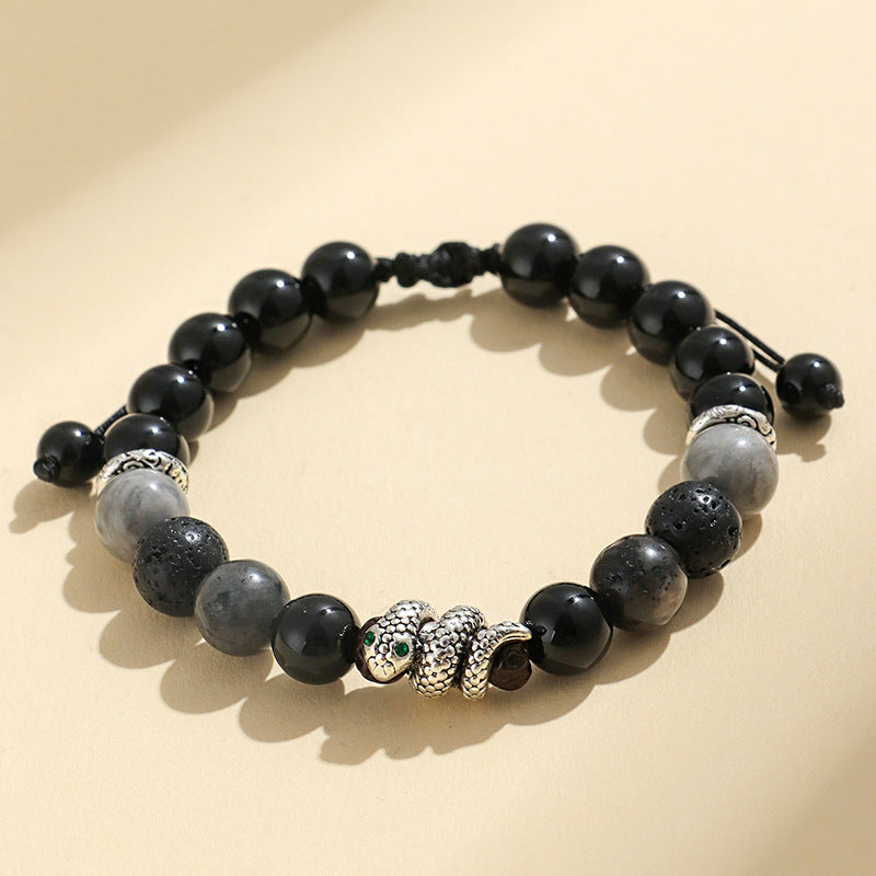 Black Onyx White Agate Year of the Snake Protection Bracelet