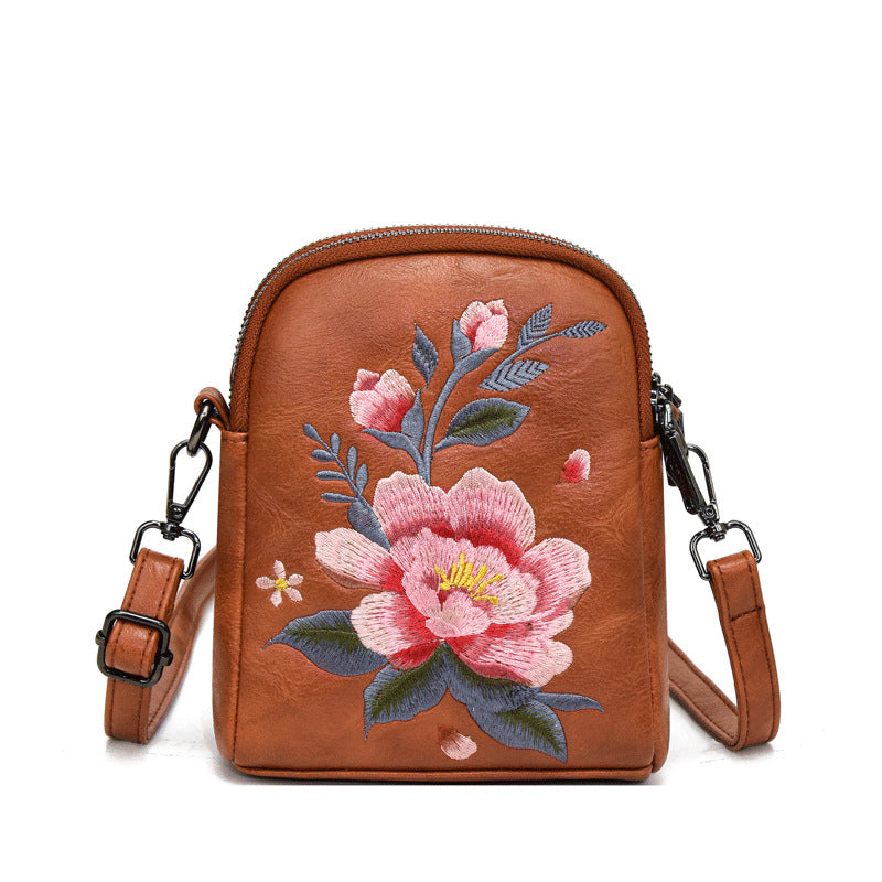 Embroidered Floral Crossbody Bag, Small PU Shoulder Purse