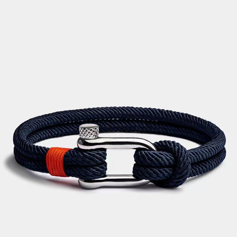 Titanium Steel U-Shaped Shackle Bracelet, Handwoven Rope