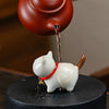 Ceramic Cat Tea Pet Figurine with Bell, Crackle Glaze