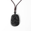 Black Obsidian Koi Fish Lotus Pendant Necklace Carved Stone