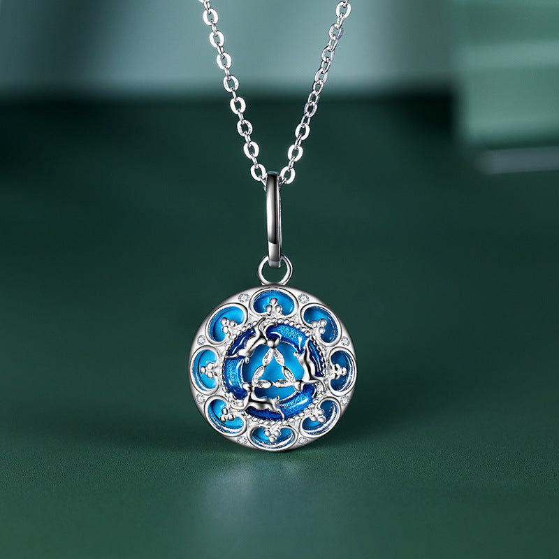 925 Sterling Silver Three Rabbits Turquoise Necklace