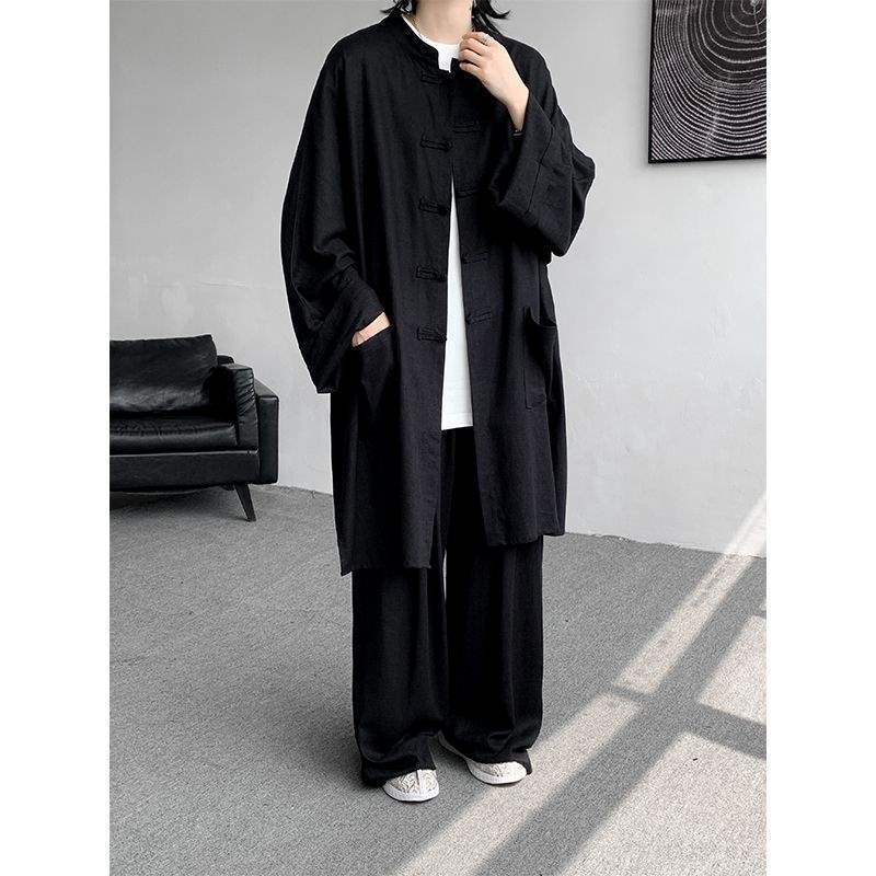 Men's Meditation Cloth Long Sleeve Frog-Button Shirt and Pants Set