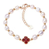 Pearl Four Leaf Clover Bracelet, Floral Chain Jewelry