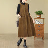 Retro Corduroy Midi Dress With Pockets