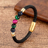 Stone Bead Leather Bracelet Unisex