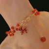 Rabbit and Flower Charm Bracelet, Gold-Tone Alloy Bead Jewelry