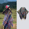 Knit Striped Poncho Wrap with Tassels, Cozy Travel Shawl