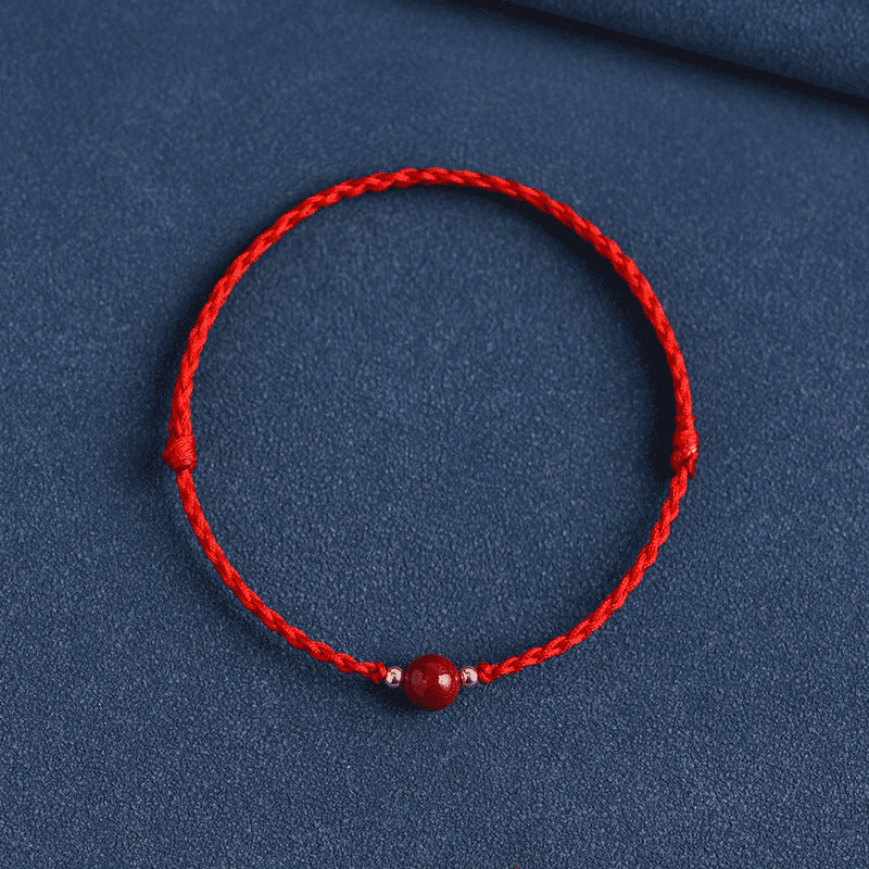 Cinnabar Bead Braided Bracelet Red String Luck Charm