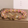 Pink Rose Glass Bead Butterfly Charm Bracelet