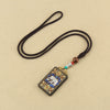 Tibetan Thangka Pendant Necklace, Ebony Wood Rope