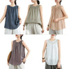 Women's Summer Wrinkles Simple Design Crew Neck Sleeveless Vest Waistcoat