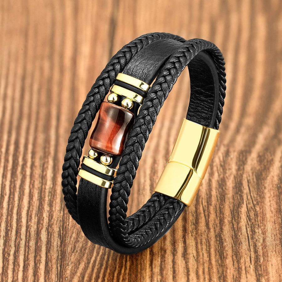 Multi-layer Leather Bracelet with Stone Charm