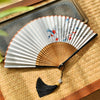 Chinese Style Bamboo Folding Fan with Silk Leaf and Tassel