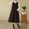 Retro Corduroy Midi Dress With Pockets