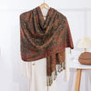 Jacquard Cashew Flower Pattern Tassel Shawl, Retro Ethnic Style Wrap