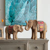 Resin Elephant Figurine with Woven Texture and Colorful Saddle
