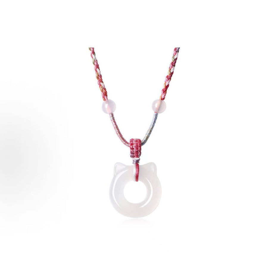 Chalcedony Cat Ear Pendant Necklace with Peace Buckle