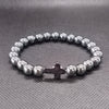 Cross Charm Beaded Bracelet with Stone or Lava Rock