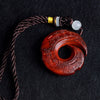 Carved Zambian Red Sandalwood Crescent Pendant Necklace