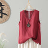 Women's Linen V-Neck Sleeveless Top, Vintage Washed Tank Vest