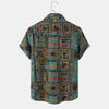 Men's Short Sleeve Button-Up Shirt with Vintage Animal Print