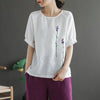 Women's Vintage Embroidered Flower Cotton T-Shirt