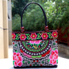 Embroidered Canvas Tote Bag with Floral and Phoenix Motifs