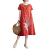 Phoenix Print Cotton Linen Midi Dress