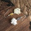 White or Green Jade Lotus Drop Earrings, Silver Tone
