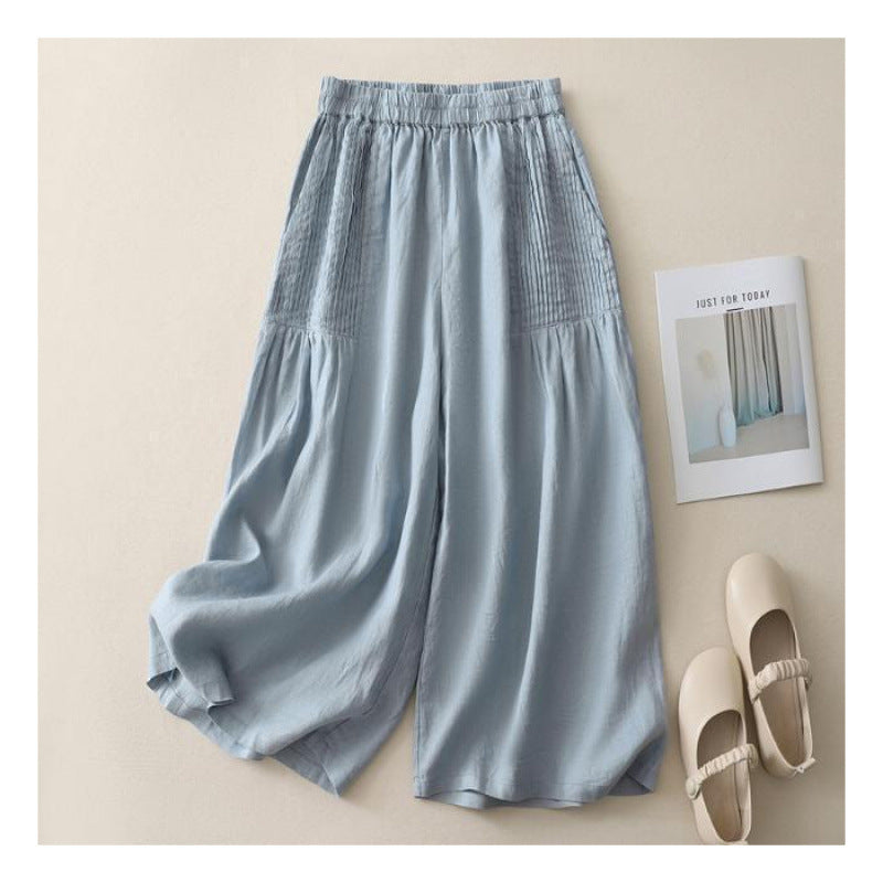 Women's Wide Leg Pants Cotton Linen High Waist Pleated Trousers