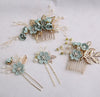 Handmade Floral Hair Comb and Pin Set with Clear Quartz