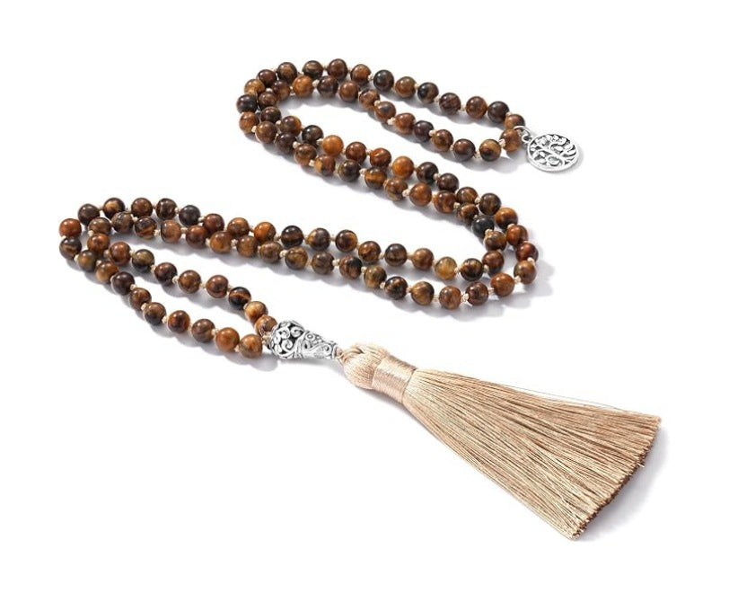 Natural Stone Tree of Life Tassel Necklace