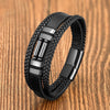Braided Leather Bracelet with Stone Inlay and Magnetic Clasp