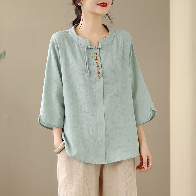 Embroidered Cotton Linen Top and Pants Set