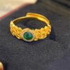 Gold-Tone Filigree Ring with Green Stone