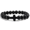 Cross Charm Beaded Bracelet with Stone or Lava Rock