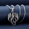 Silver-tone dragon pendant necklace with wings spread on a box chain