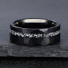 Black Tungsten Ring with Hammered Texture and Meteorite Inlay