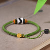 Handmade Green Braided Rope Bracelet with Tiger Tooth Dzi Bead