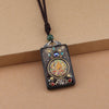 Ebony Wood Pendant Necklace with Buddhist Symbols