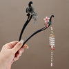 Wooden Floral Hairpin with Tassel, Vintage Style Hair Stick