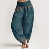 Women's Cotton Harem Pants with Elastic Waist and Floral Print