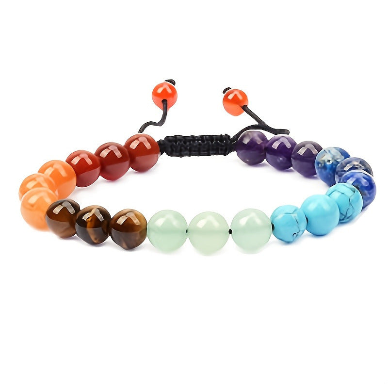 Seven chakra natural power gemstone crystal beads unisex macrame bracelet with black cord