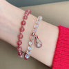Strawberry Quartz Double Wrap Bracelet with Money Bag Charm