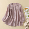Cotton Linen Button Up Shirt, Relaxed Fit Three Quarter Sleeve