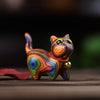Hand-Carved Rainbow Wood Cat Figurine