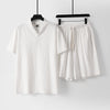 Men's Cotton Linen T-Shirt and Shorts Set V-Neck Short Sleeve